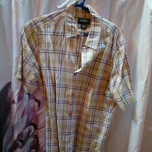 Eddie Bauer green black plaid mens Med button up